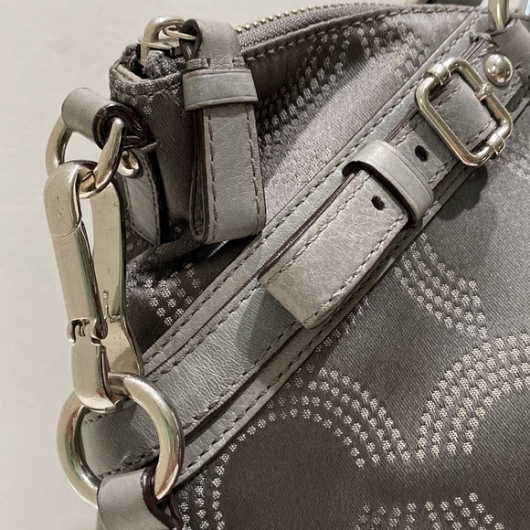 COACH (# 15935) “Madison” Grey Logo Fabric & Leather Satchel - Picture 4 of 12